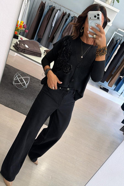 Gilet nero in maglia con ricamo kk