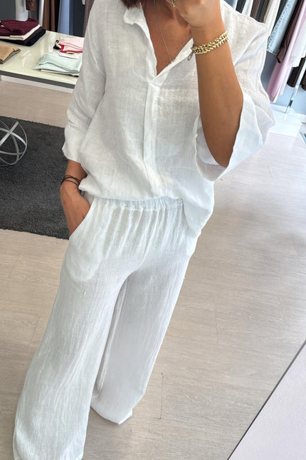 Camicia coreana in lino bianca sl