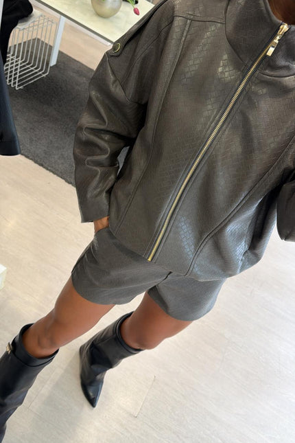 Bomber piombo in ecopelle intrecciata kk