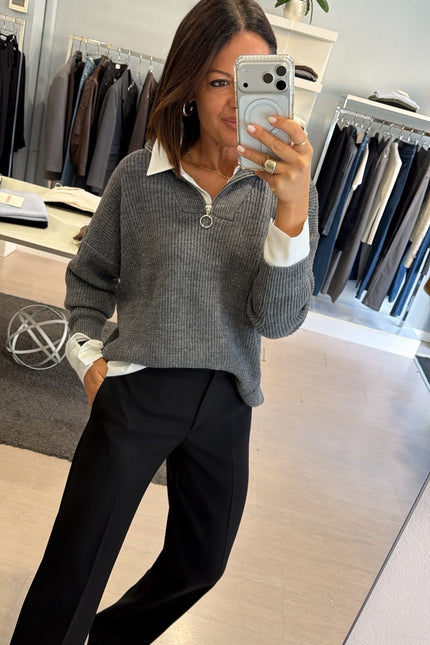 Maglia a coste mezza zip grigia kn