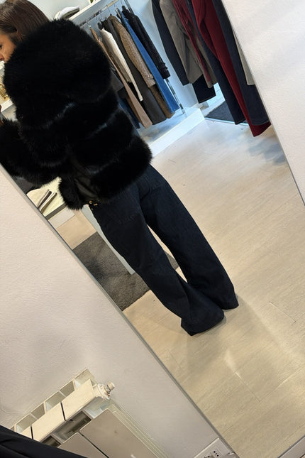Pelliccia eco con dettagli leather-effect nera yl