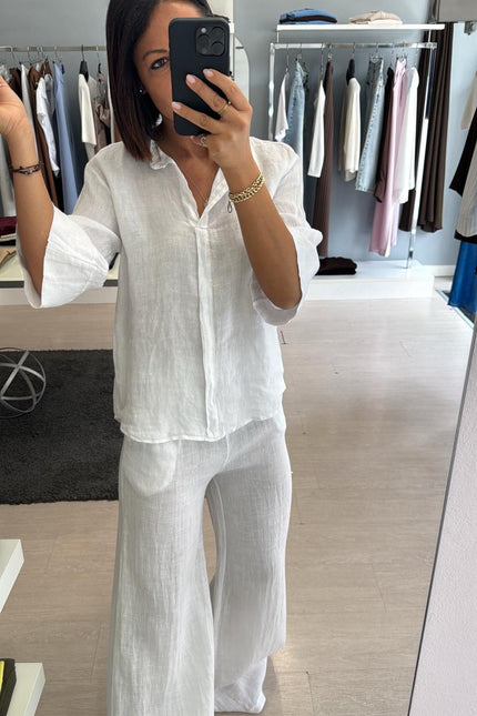 Camicia coreana in lino bianca sl