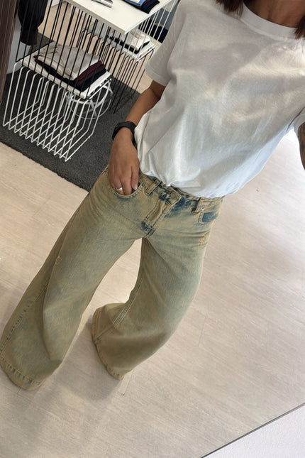 Jeans wide leg sfumato sabbia