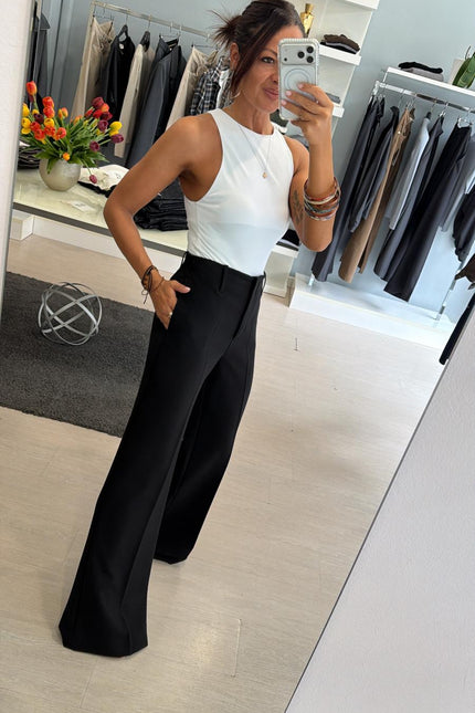 Pantalone dritto nero completo giacca asimmetrica kk