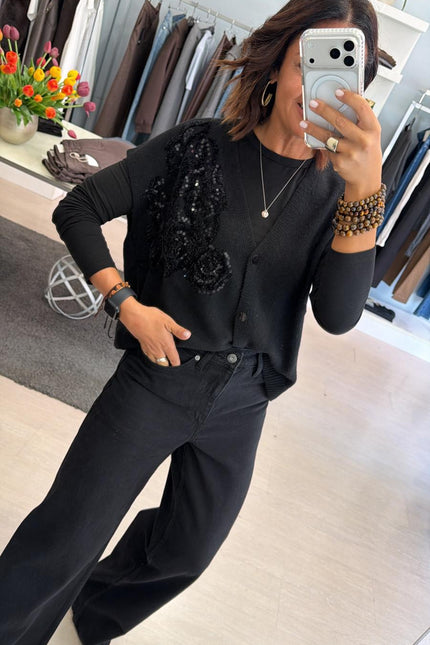 Gilet nero in maglia con ricamo kk