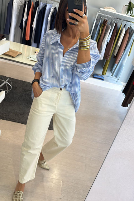 Camicia oversize a righe bianca azzurra cc