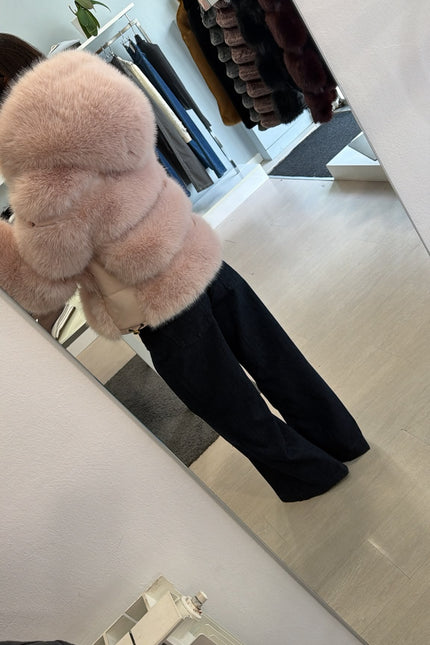 Pelliccia eco con dettagli leather-effect rosa yl