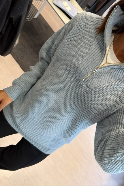 Maglia a coste mezza zip nuvola kn