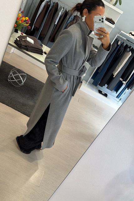 Cappotto lungo grigio melangè kk