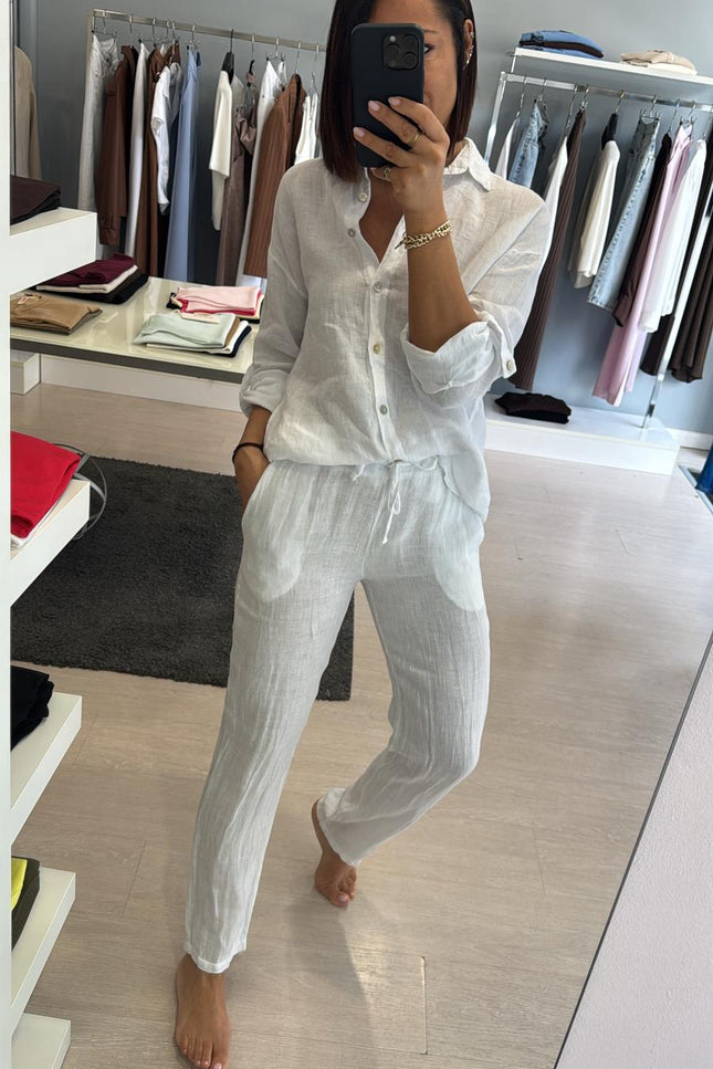 Pantalone slim in lino bianco sl