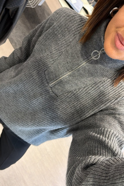 Maglia a coste mezza zip grigia kn