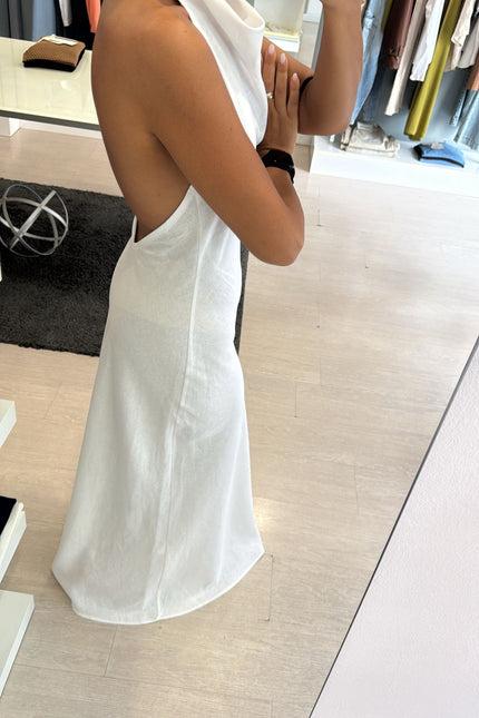 Abito lungo lino e viscosa bianco kk