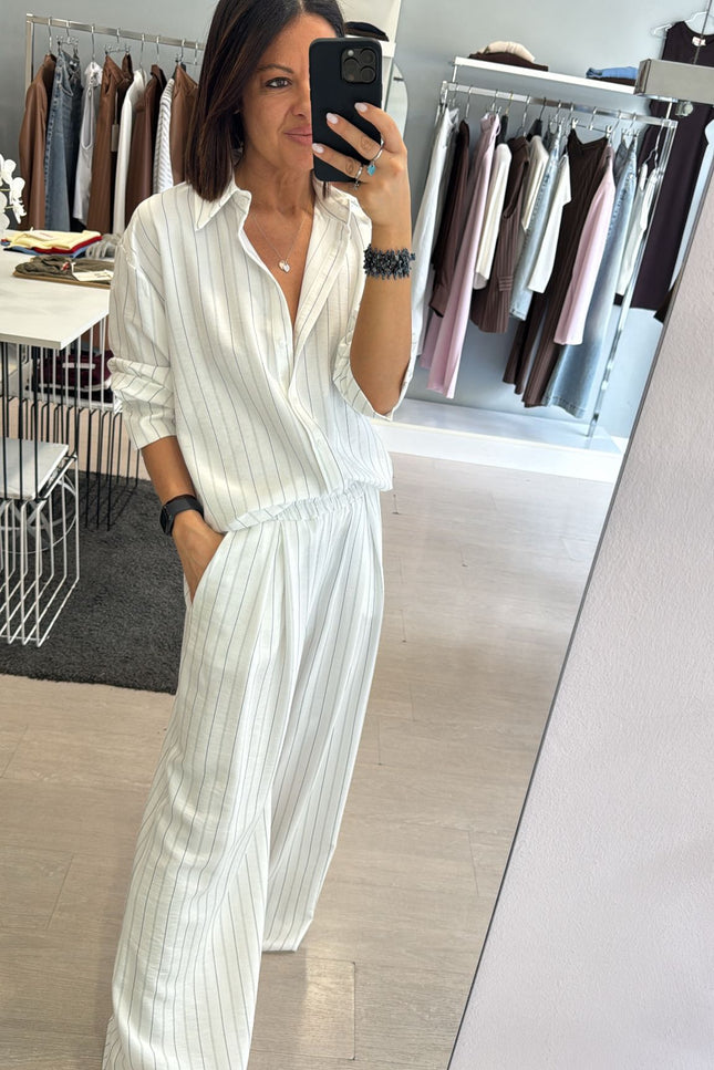 Pantalone bianco micro riga nera kk