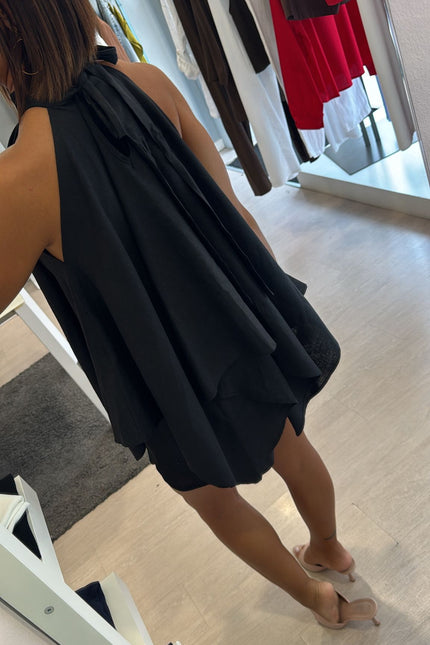 Camicia asimmetrica lino e viscosa nera kk