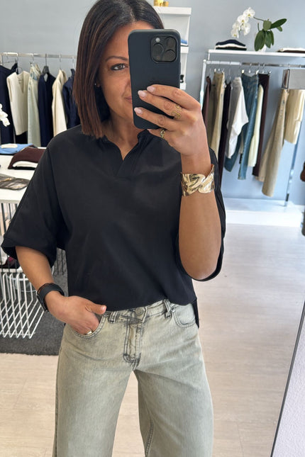 Polo boxy fit in cotone nera