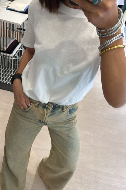 Jeans wide leg sfumato sabbia