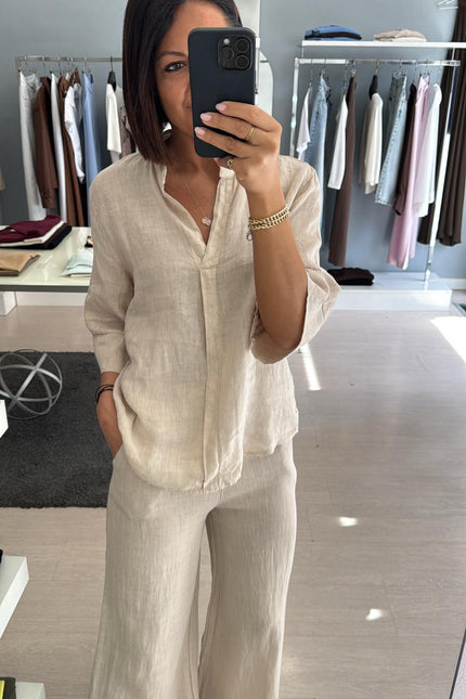 Camicia coreana in lino sabbia sl