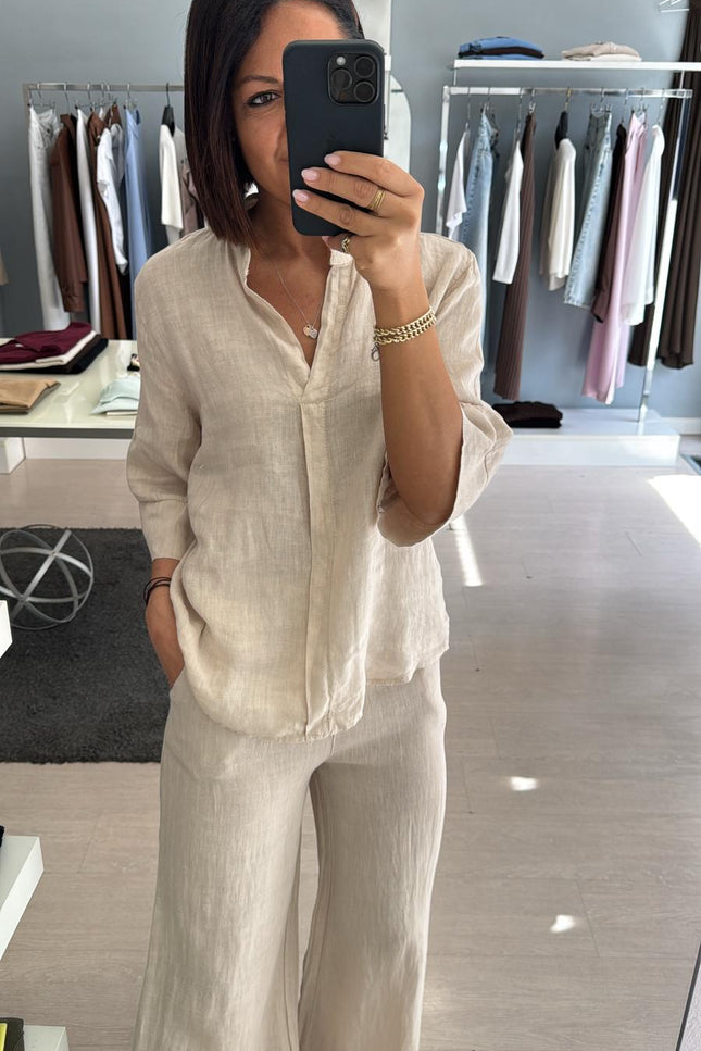 Camicia coreana in lino sabbia sl