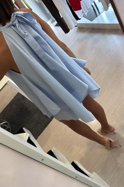 Camicia asimmetrica lino e viscosa celeste kk