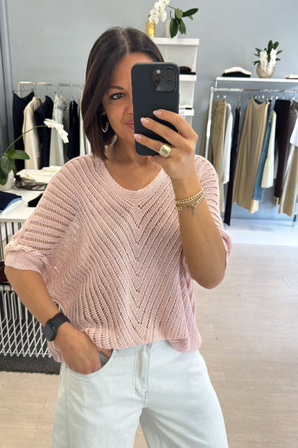 Maglia traforata rosa