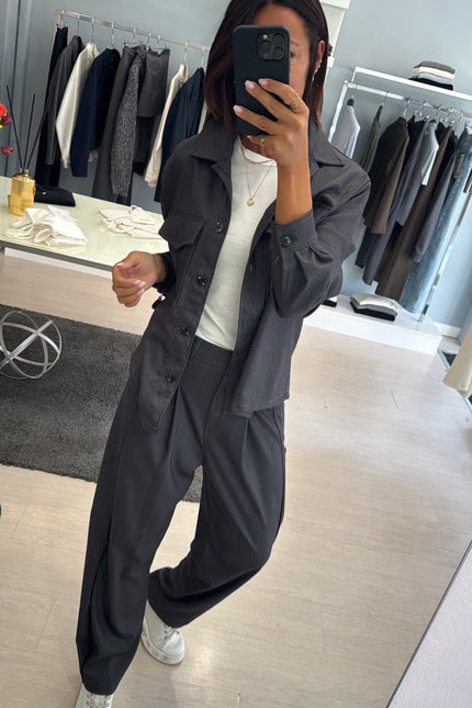 Pantalone baggy completo overshirt grigio piombo ak