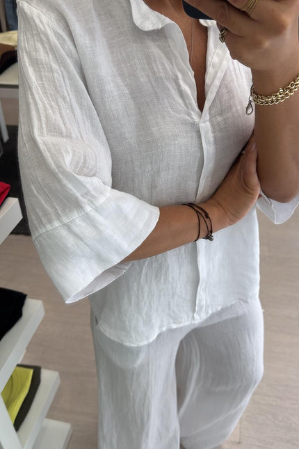 Camicia coreana in lino bianca sl