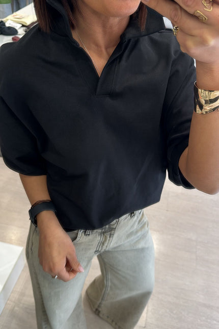 Polo boxy fit in cotone nera