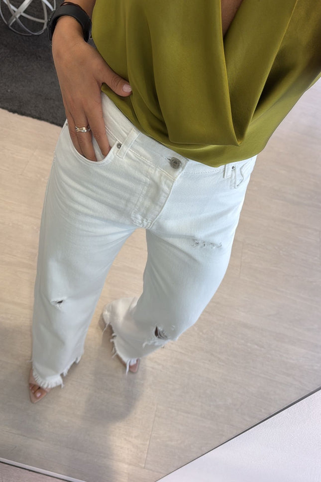 Jeans straight strappi bianco kn