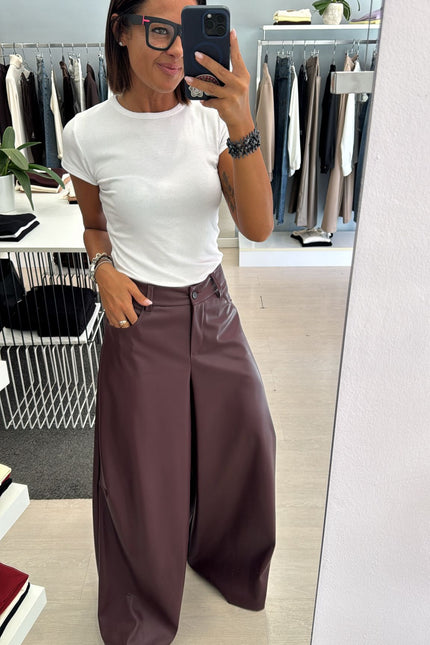 Pantalone ecopelle bordeaux