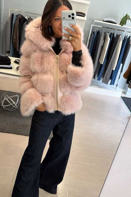 Pelliccia eco con dettagli leather-effect rosa yl