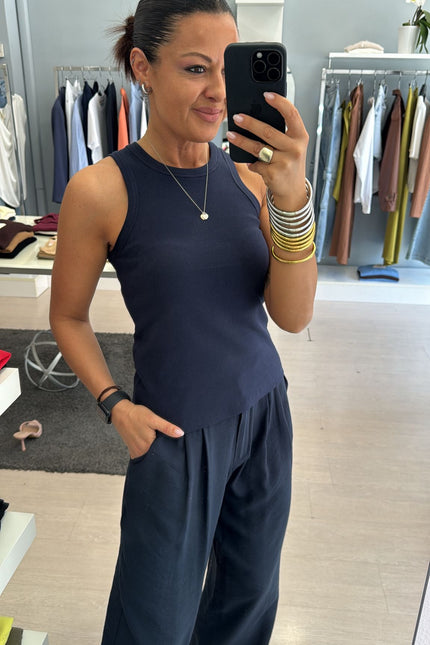 Canotta all'americana in cotone blue navy cc