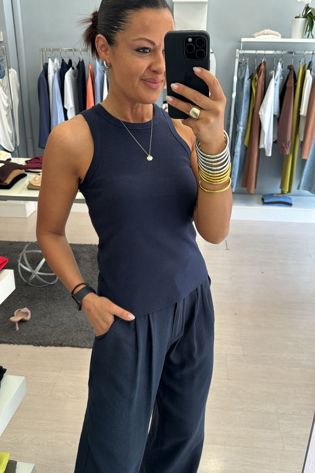 Canotta all'americana in cotone blue navy cc