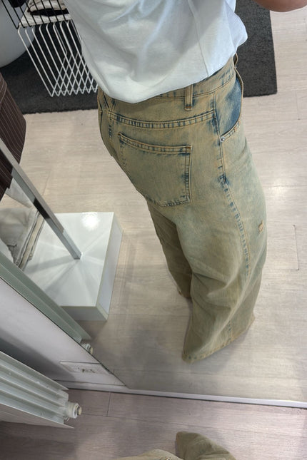 Jeans wide leg sfumato sabbia