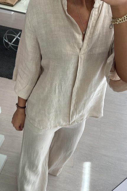 Camicia coreana in lino sabbia sl