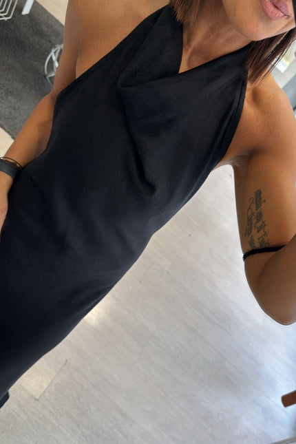 Abito lungo lino e viscosa nero kk