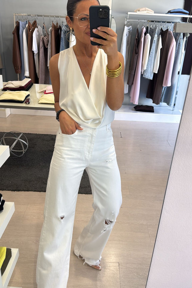 Jeans straight strappi bianco kn