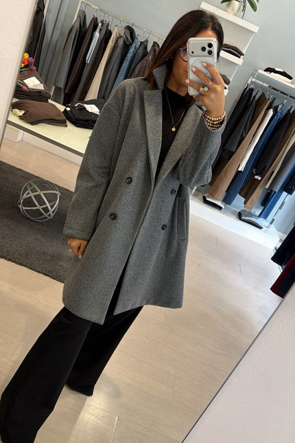 Cappotto Doppiopetto Grigio Melange Ak