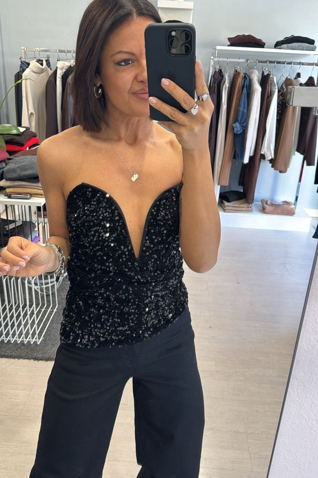 Top paillettes nero