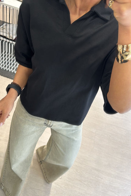 Polo boxy fit in cotone nera