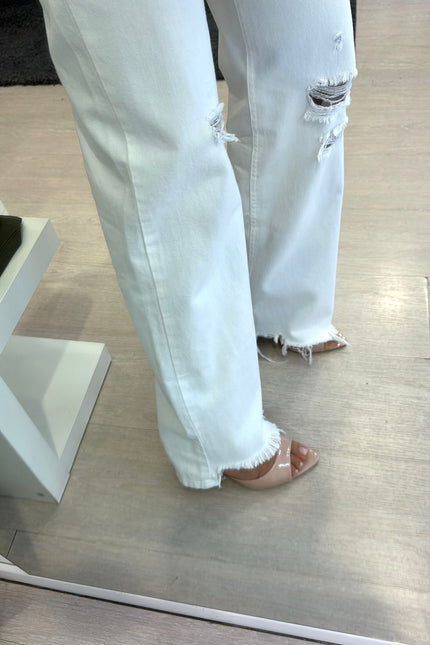 Jeans straight strappi bianco kn