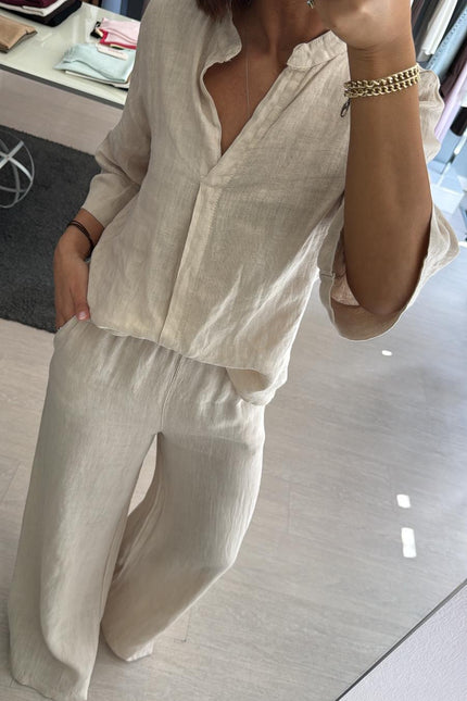 Camicia coreana in lino sabbia sl