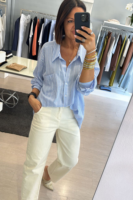 Camicia oversize a righe bianca azzurra cc