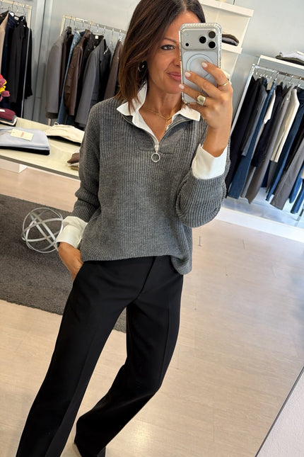 Maglia a coste mezza zip grigia kn