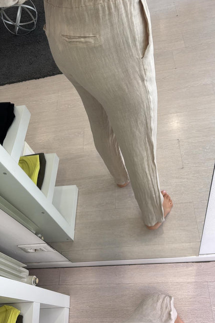 Pantalone slim in lino sabbia sl