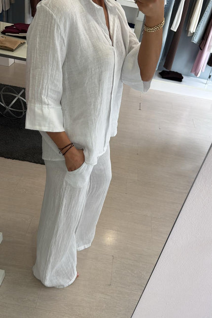 Camicia coreana in lino bianca sl