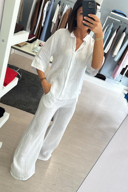 Pantalone dritto in lino bianco sl
