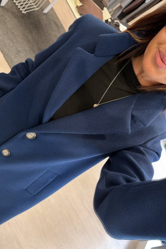 Cappotto Lungo Monopetto Blue Ak