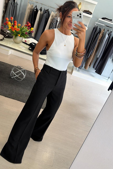 Pantalone dritto nero completo giacca asimmetrica kk