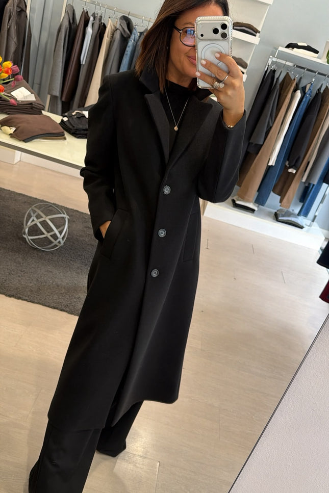 Cappotto Lungo Monopetto Nero Ak