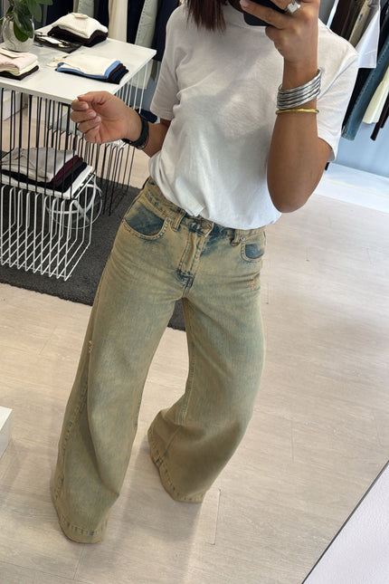 Jeans wide leg sfumato sabbia